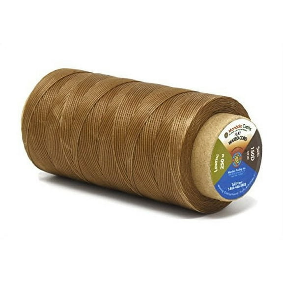 Flat Waxed Thread for Leather Sewing - Leather Thread Wax String Polyester Cord for Leather Craft Stitching Bookbinding by Mandala Crafts 150D 0.8mm 273 Yards Tan