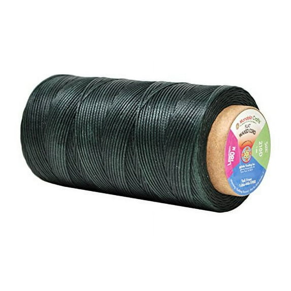 Flat Waxed Thread for Leather Sewing - Leather Thread Wax String Polyester Cord for Leather Craft Stitching Bookbinding by Mandala Crafts 210D 1mm 197 Yards Green