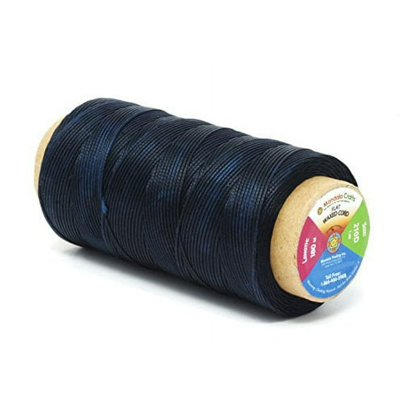 Flat Waxed Thread for Leather Sewing - Leather Thread Wax String Polyester Cord for Leather Craft Stitching Bookbinding by Mandala Crafts 210D 1mm 197 Yards Navy Blue