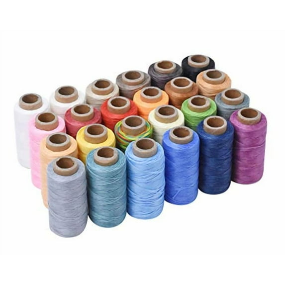 Flat Waxed Thread for Leather Sewing - Leather Thread Wax String Polyester Cord for Leather Craft Stitching Bookbinding by Mandala Crafts 210D 1mm 55 X 24 Yards 24 Assorted Colors