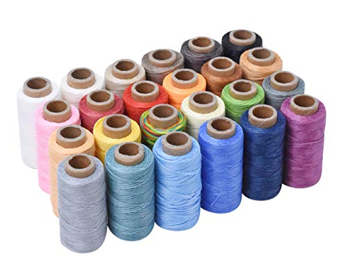 Flat Waxed Thread for Leather Sewing - Leather Thread Wax String Polyester  Cord for Leather Craft Stitching Bookbinding by Mandala Crafts 210D 1mm 55  X 24 Yards 24 Assorted Colors 