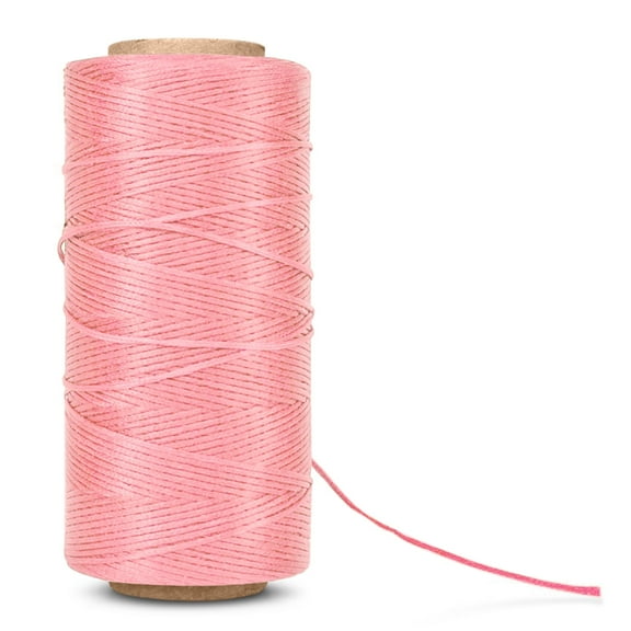 Flat Waxed Thread (Pink) - 284Yard 1mm 150D Wax String Cord Sewing Craft Tool Portable for DIY Handicraft Leather Products Beading Hand Stitching