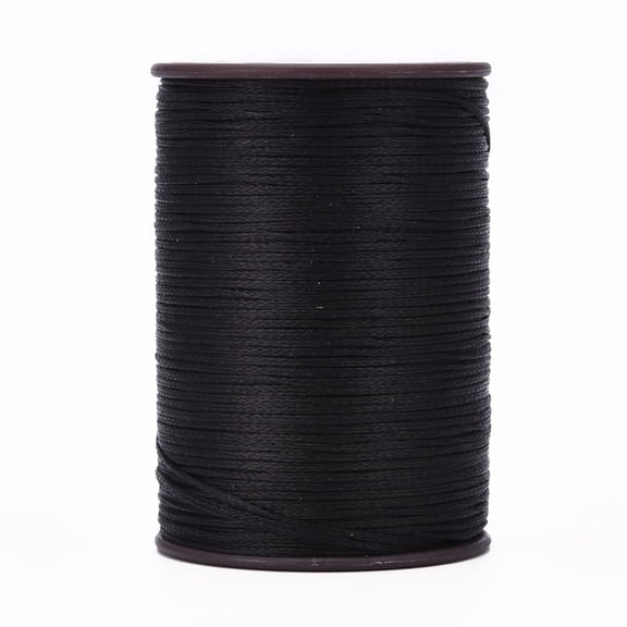 Flat Waxed Thread String Micro Macrame Cord for Leather Sewing Stitching Black 0.8mm 109.36 yards(100m)/roll DIY