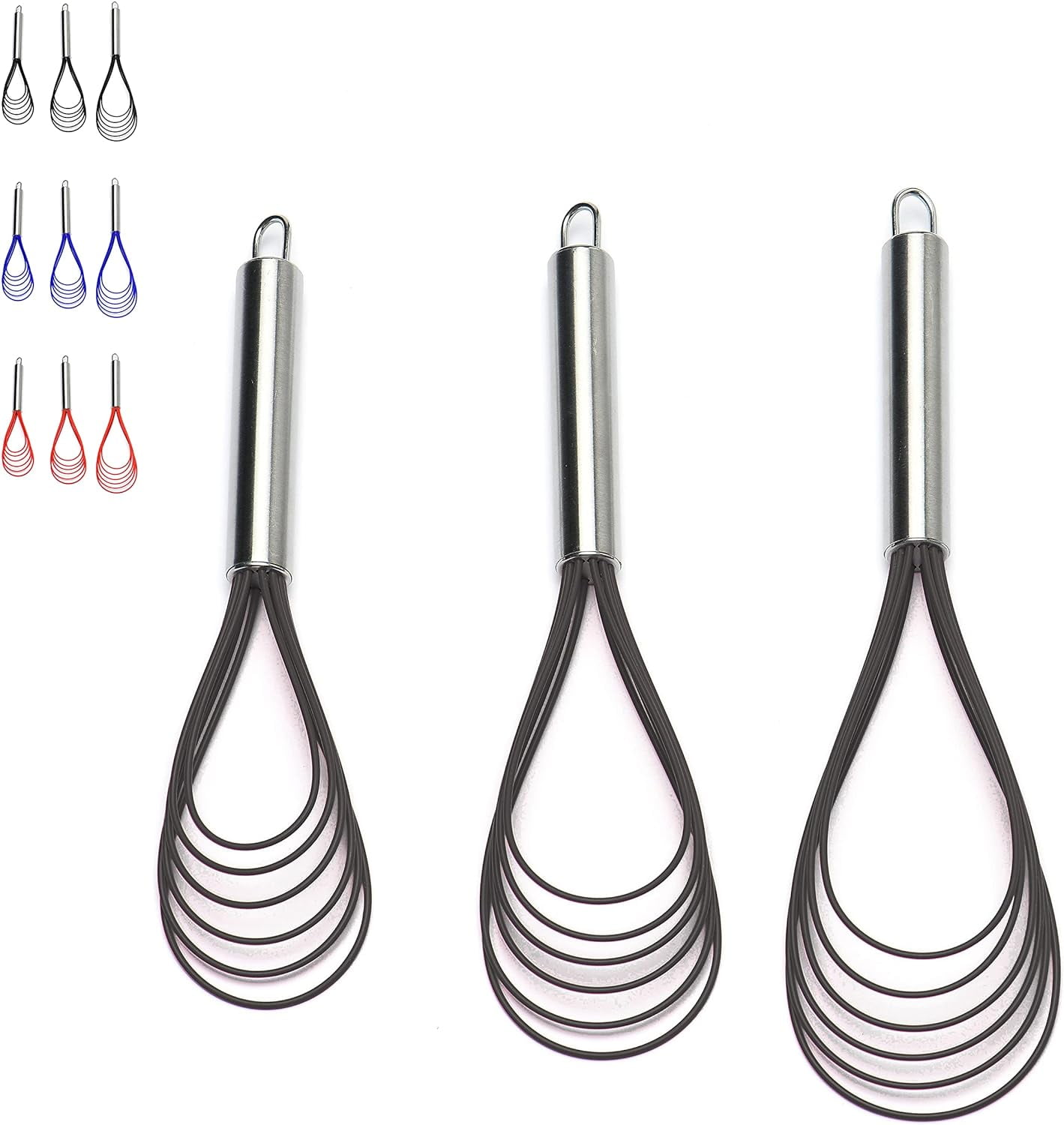 Stainless Steel Flat Whisks Set with Non-Stick Silicone Heads