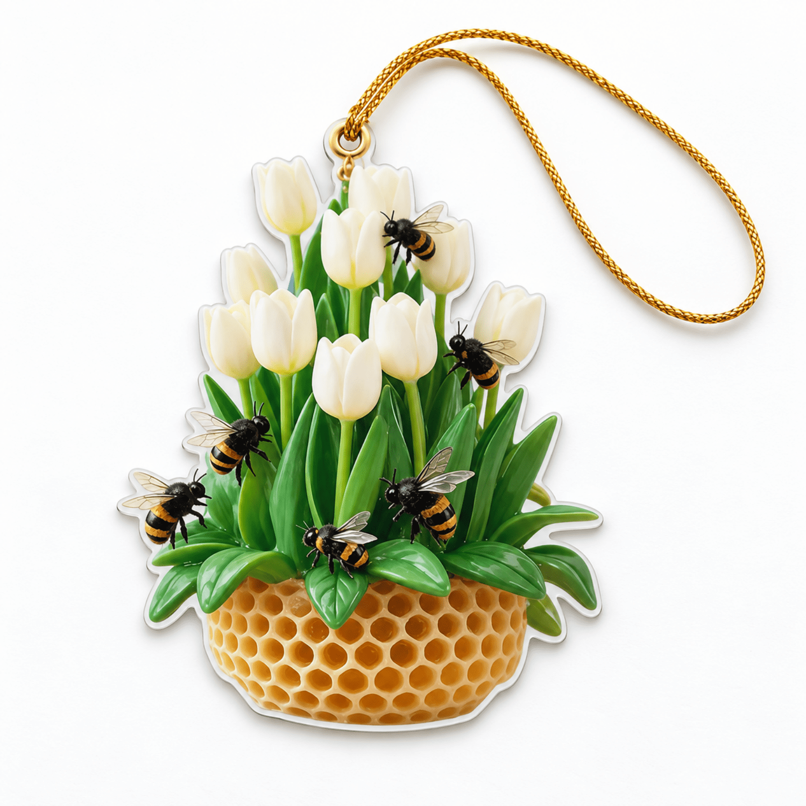 Flat White Tulip and Bee Hanging Ornament - Walmart.com
