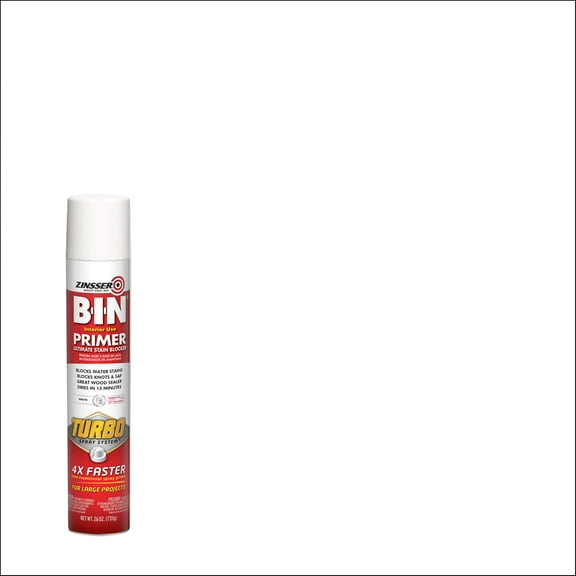 Flat White, Zinsser B-I-N Shellac Base Primer Sealer with Turbo Spray System-356880, 26 Oz, 6 Pack