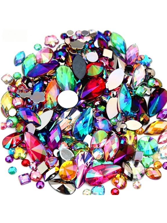 Flat back Acrylic Gemstone Jewels AB Colour Gems Jewels for Craft Decor (300 Pcs)