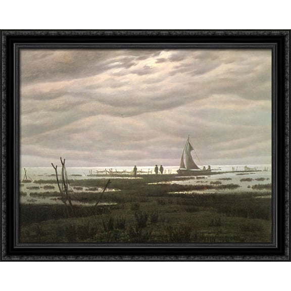 Flat country shank at Bay of Greifswald 34x28 Large Black Ornate Wood Framed Canvas Art by Caspar David Friedrich