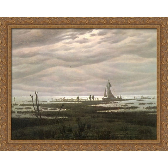 Flat country shank at Bay of Greifswald 34x28 Large Gold Ornate Wood Framed Canvas Art by Caspar David Friedrich