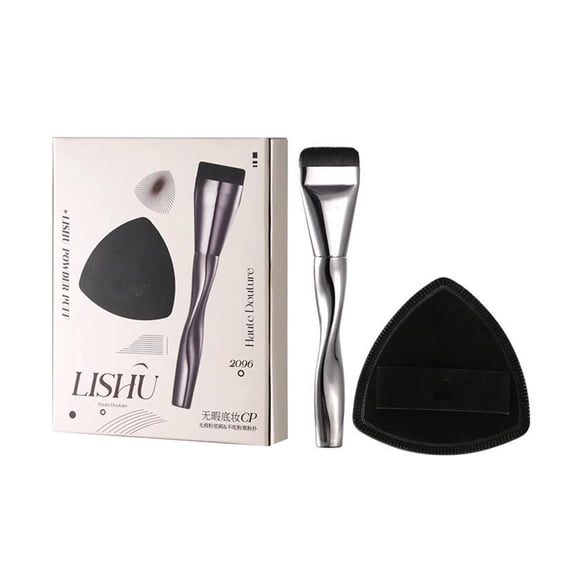 Flat-head Foundation Brush And Black Makeup Blender Sponge Applicator New Z3X6
