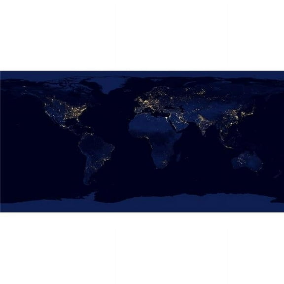 Flat map of Earth showing city lights of the world at night Poster Print