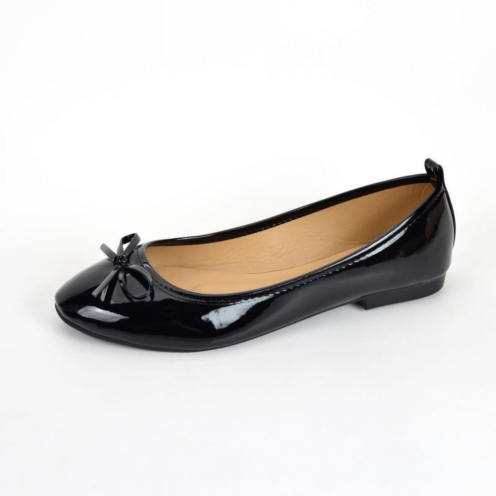 Flat shoes patent leather ballet shoes round toe soft sole casual boat shoes bow shallow mouth