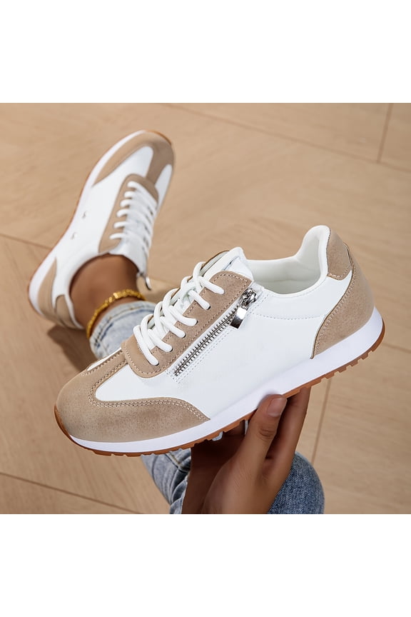 Flat-soled Lace-up Side Zipper Design for Easy Wear and Versatile Casual Style, Women Shoes, Sneakers
