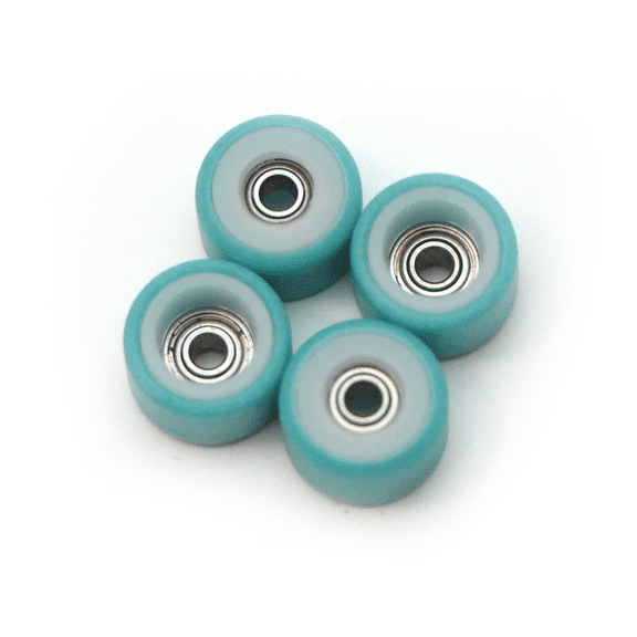 FlatFace Dual Durometer Fingerboard Bearing Wheels White & Turquoise Set