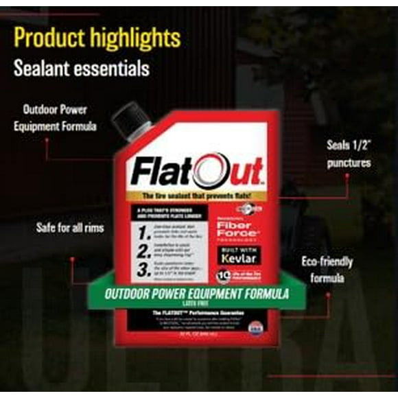 FlatOut Off Road Tire Sealant, Outdoor Power Equipment Formula, Prevents Flat Tires, Fix a Flat Tire, Seals Leaks, Contains Kevlar, 32 Ounce Bag, 2-Pack