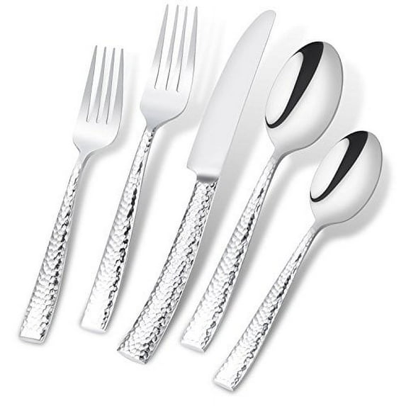 Flatasy Flatware Silverware Hammered Mirror 20 Piece Set for Home Kitchen Restaurant Hotel Service for 4