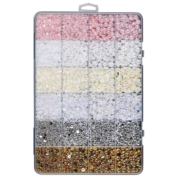 Flatback Pearls For Crafting,Assorted Size Half Pearl Bedazzling Kit Nail Rhinestones Flatback Rhinestones For Jewelry Making Beads DIY Crafts Clothes Shoes Embellishment Nail Art Birthday Decor