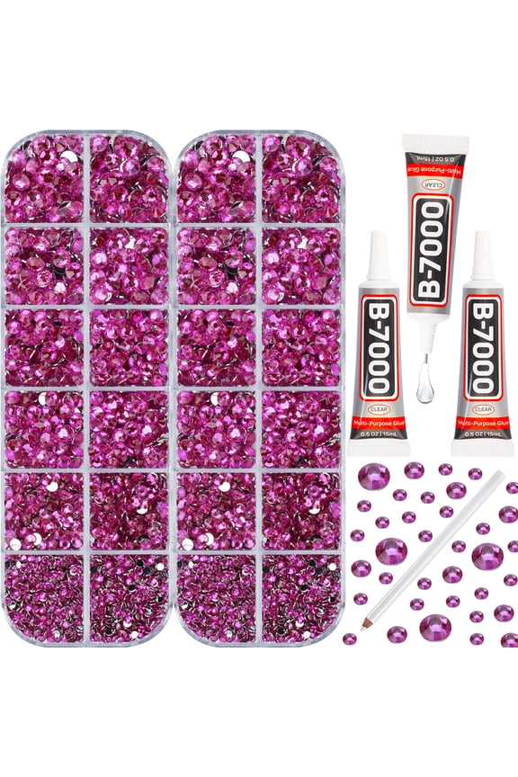 11000 Pcs Hot Pink 2-5mm Resin Flat Back Rhinestones with Clear Glue for Bedazzling Crafting Decorations Greeting Cards