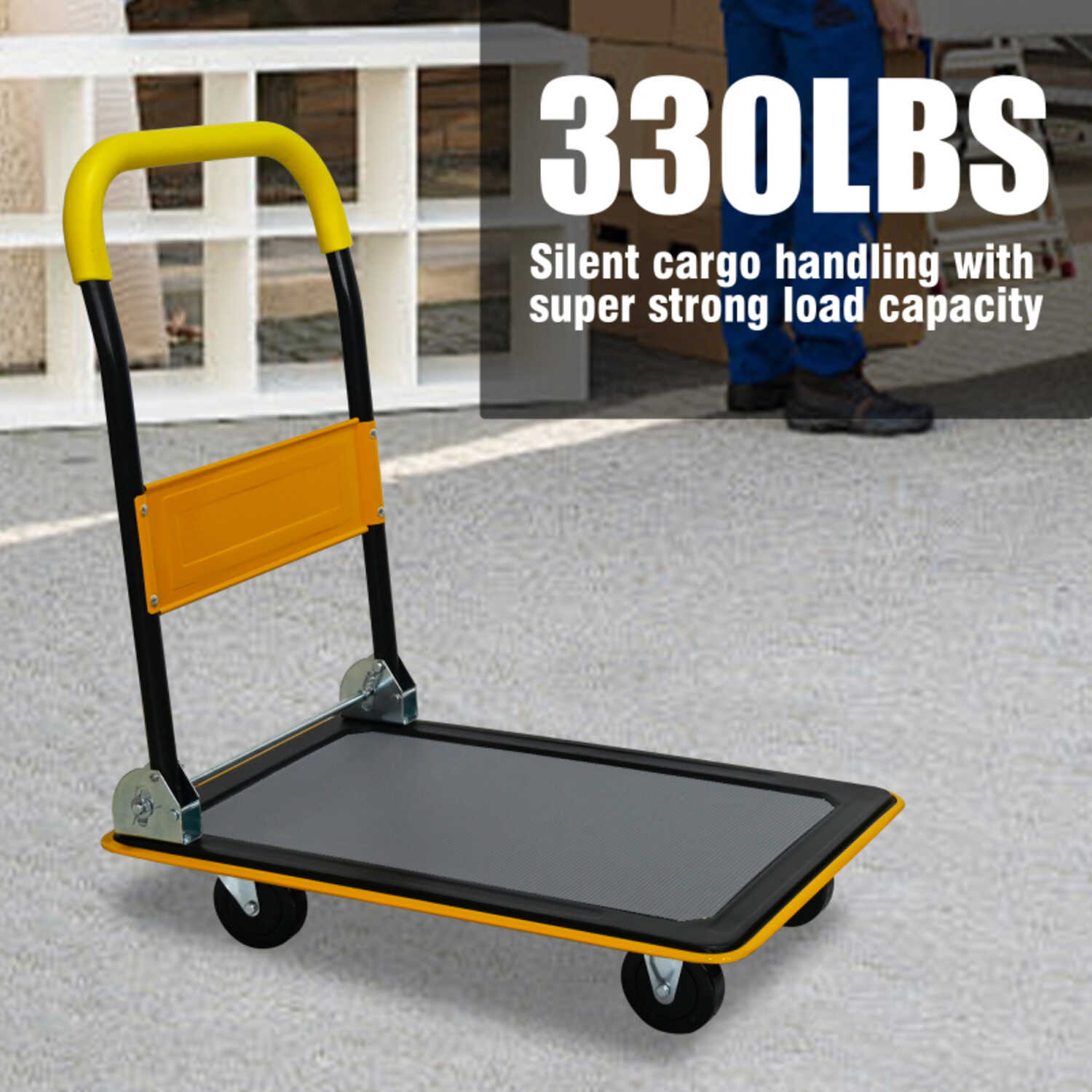 Push Cart Loading Screen Flatbed Cart, 330lbs Heavy Duty Capacity Platform Hand Truck 360 Degree ...