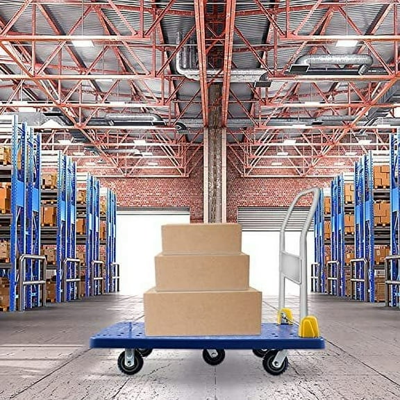 Flatbed Cart, Heavy Duty 1320lbs Capacity Platform Hand Truck 360 Degree Swivel Wheels Foldable Push Hand Cart for Loading and Storage, Blue