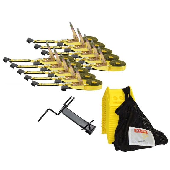 Flatbed Tie Down Kit: - 31 Pieces: 2 Inch Ratchet Straps, Winder, Plastic Corner Protectors