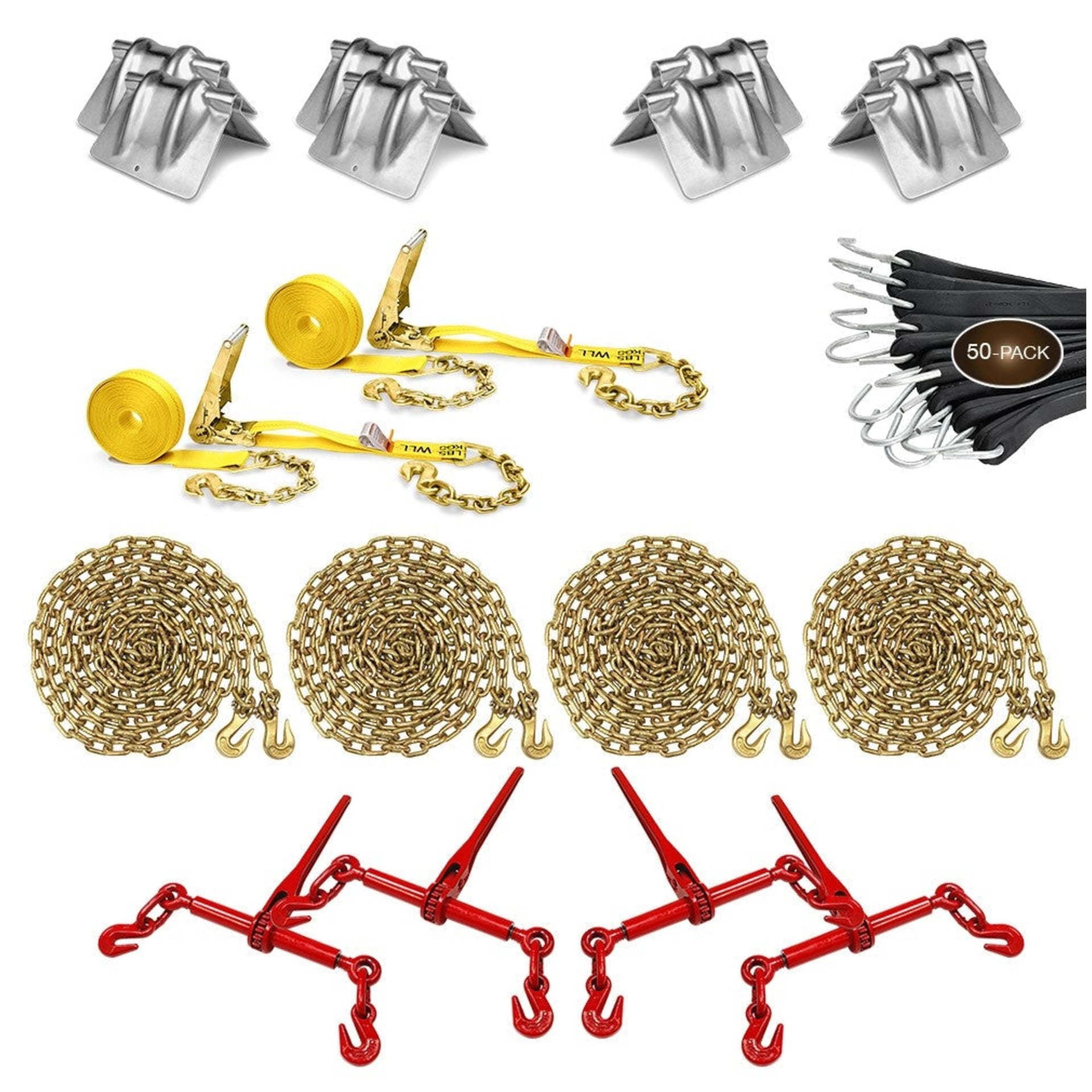 """Flatbed Tie Down Kit for Heavy Hauling 68 Pieces 5/16 Inch Grade