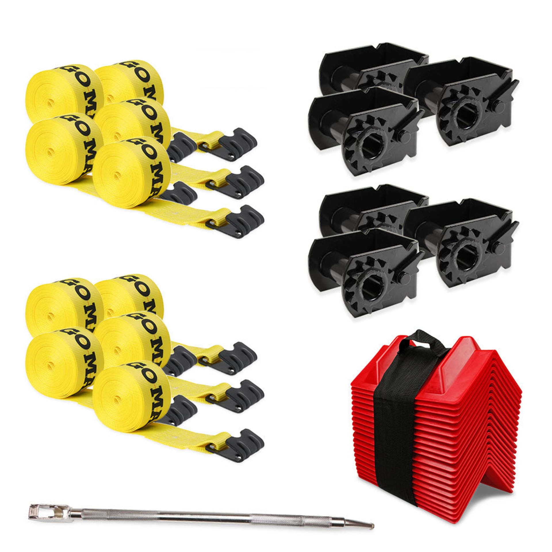 """Flatbed Tie Down Kit for Secure Hauling 37 Pieces 4 Inch Flatbed Winch Straps, Sliding