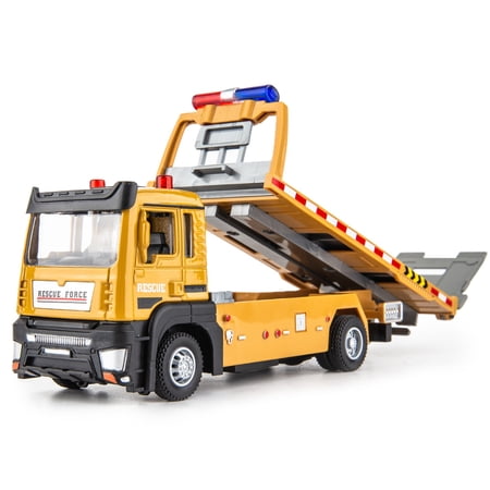 Flatbed Trailer Toy 1:32 Alloy Construction Truck Engineering Car with Lights & Sounds for Kids Birthday Gifts