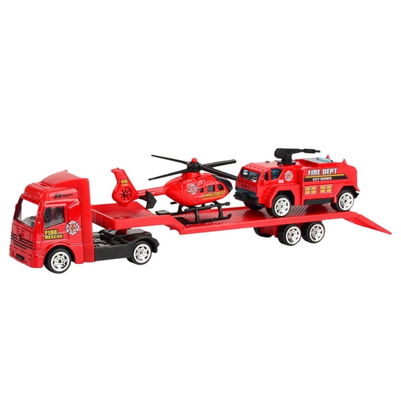 Flatbed Trailer Truck Toy Alloy, Usupdd Friction Powered Engineering Excavator Model Car, 1/64 Scale Diecast Construction Vehicle Set for Kids 3-5