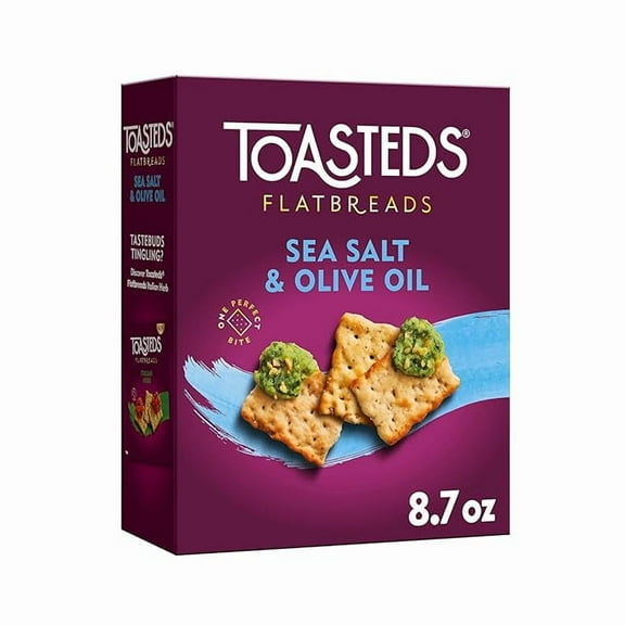 Pack of 1 Flatbreads Crackers, Party Snacks, Lunch Snacks, Sea Salt and Olive Oil, 8.7oz Box (1 Box)
