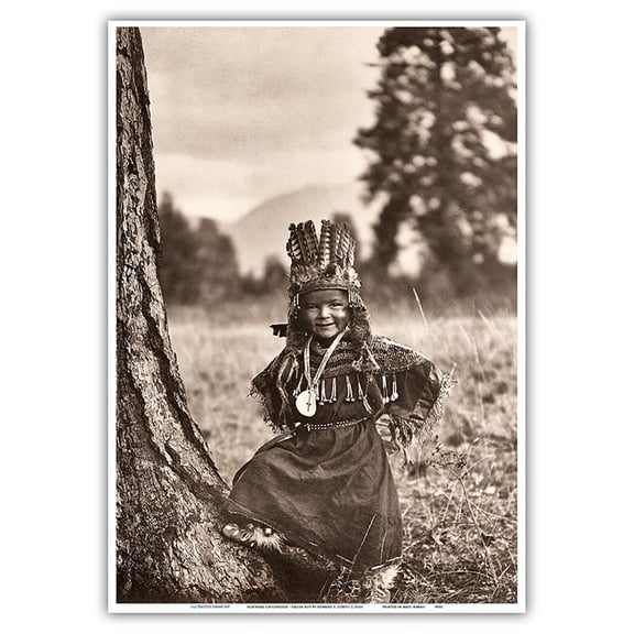 Flathead Childhood - Salish Native Boy - North American Indians - Vintage B&W Historical Photograph by Edward S. Curtis c.1910s - Master Art Print 10in x 14in
