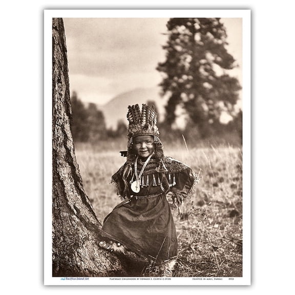 Flathead Childhood - Salish Native Boy - North American Indians - Vintage B&W Historical Photograph by Edward S. Curtis c.1910s - Master Art Print (Unframed) 9in x 12in