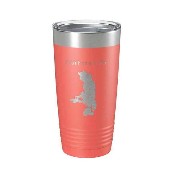 Flathead Lake Map Tumbler Travel Mug Insulated Laser Engraved Coffee Cup Missoula Montana 20 oz Coral