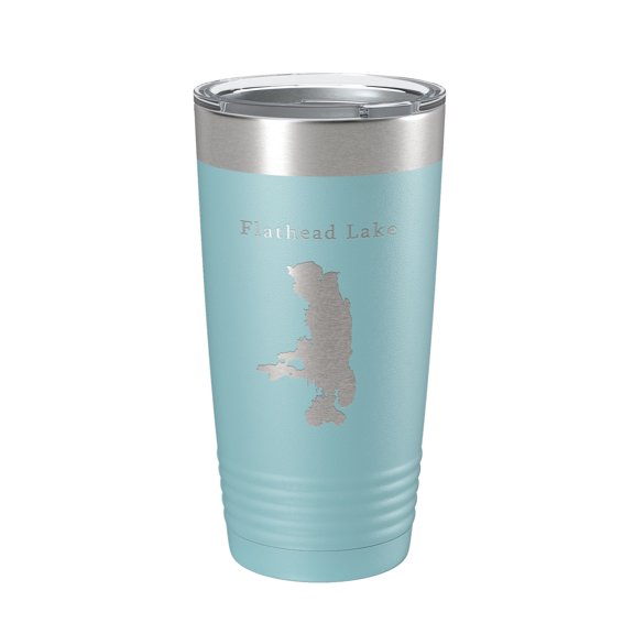 Flathead Lake Map Tumbler Travel Mug Insulated Laser Engraved Coffee Cup Missoula Montana 20 oz Light Blue