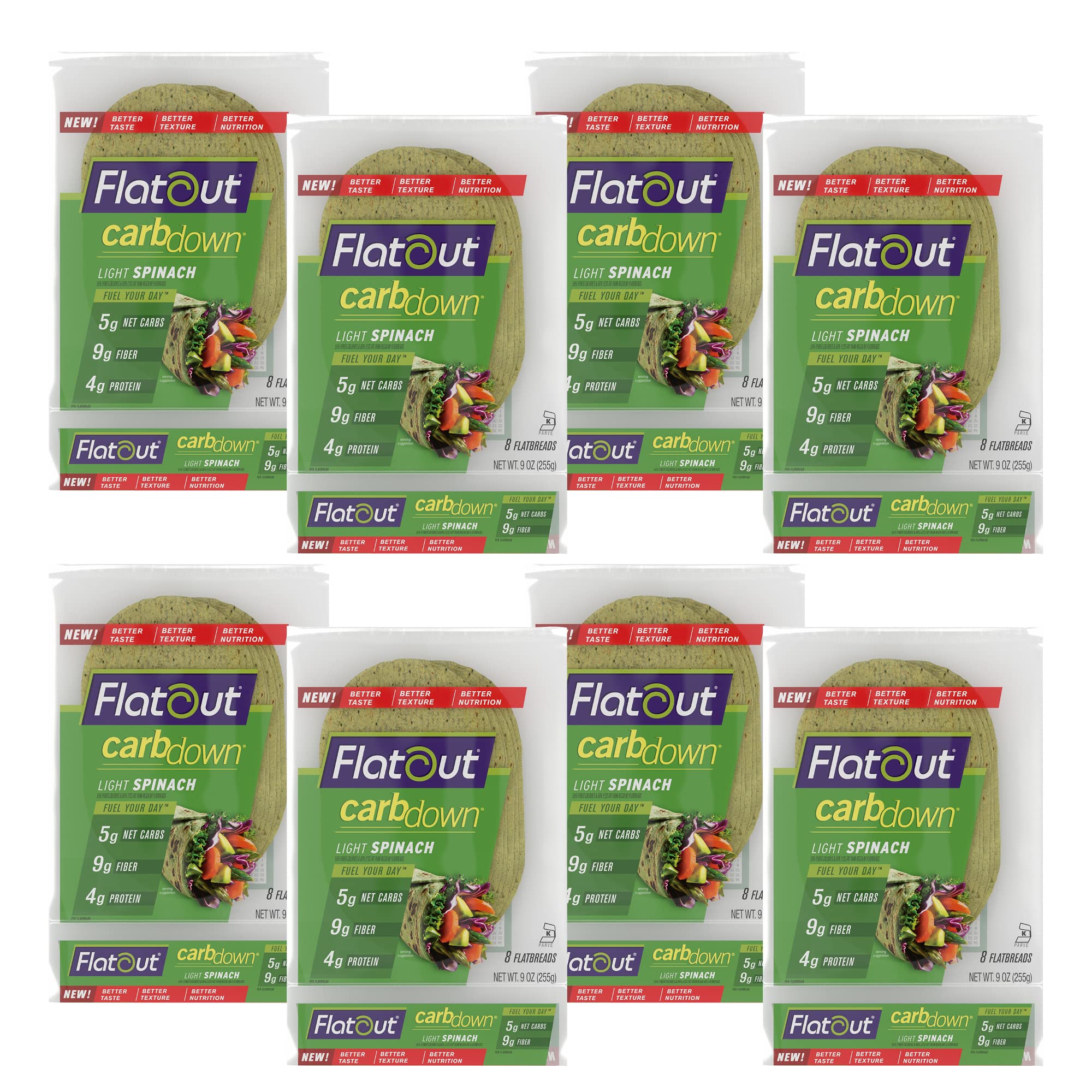 Flatout Flatbread, CarbDown Light Spinach Wraps, Perfect for Use as