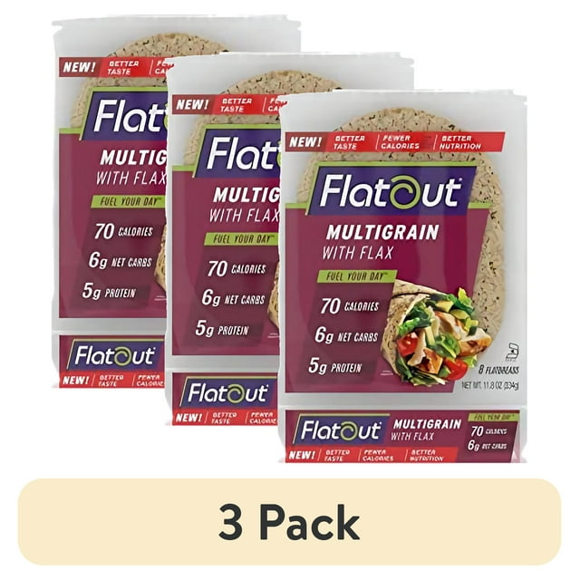 (3 pack) Flatout Flatbread, Multigrain with Flax, Perfect for Use as ...