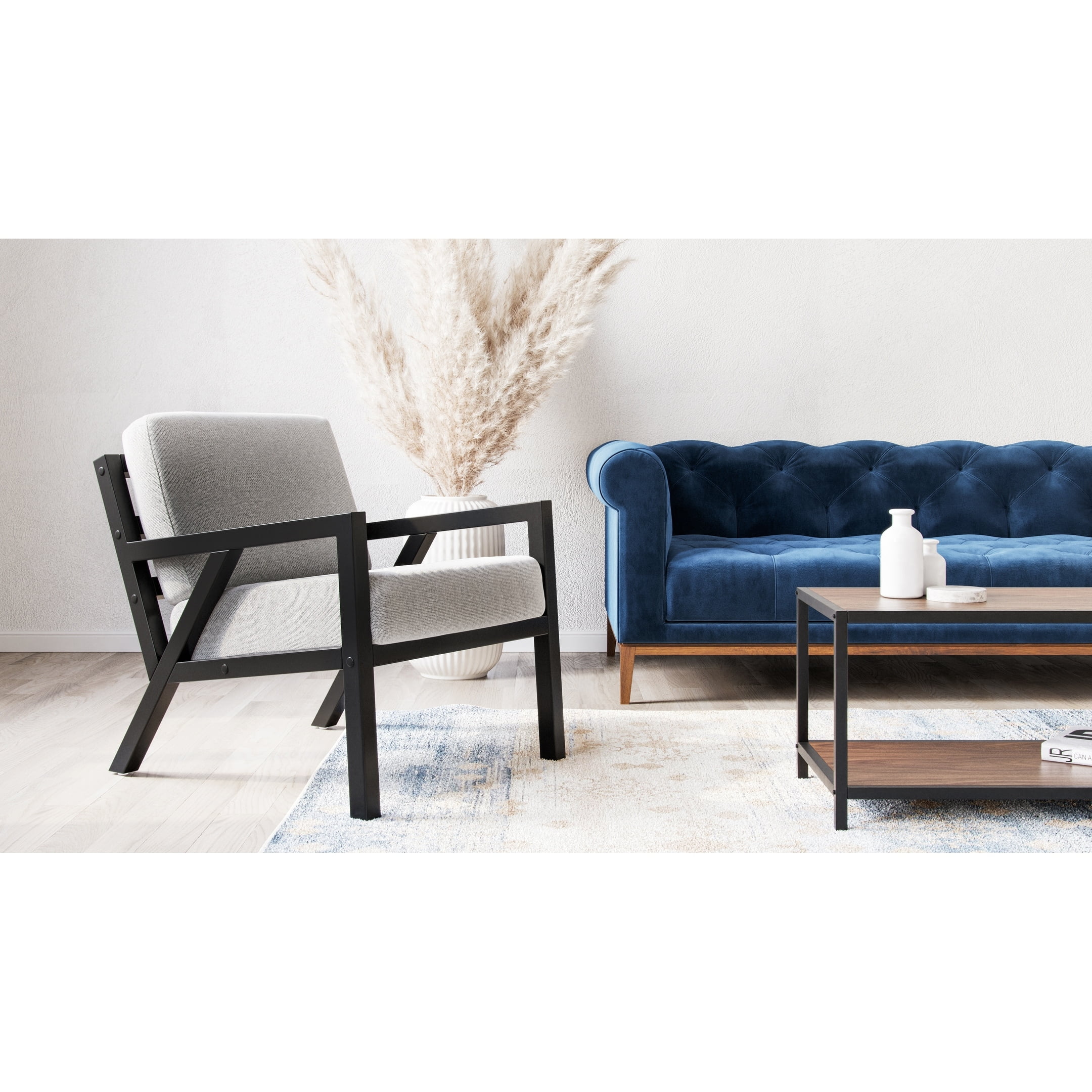 Wilson Mid-Century Black Wood & Fabric Accent Chair