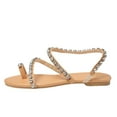 thumbnail image 1 of Flats Sandals for Womens Dressy Summer Gladiator Bohemian Beaded Rhinestone Flat Sandals Beach Shoes Open Toe Ring On Sandal, 1 of 3