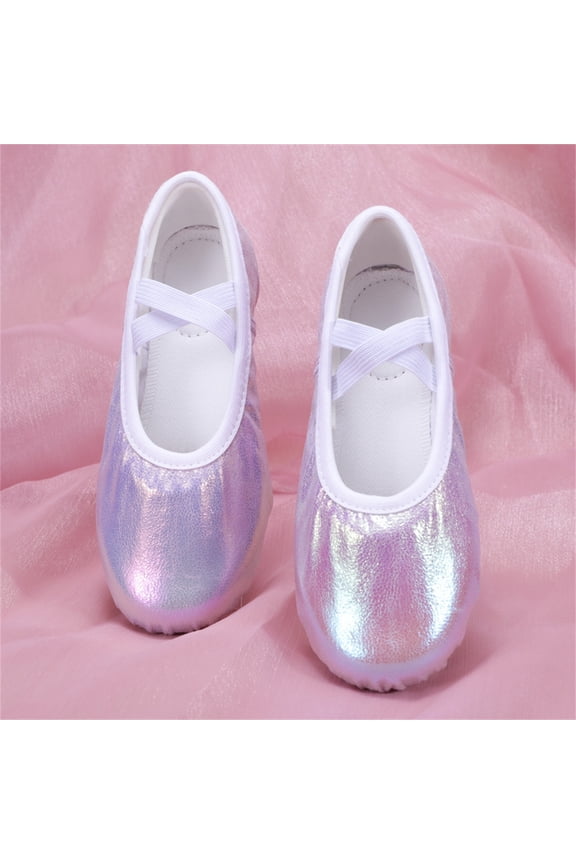 Flats Shoes for Girls Glitter Satin Ballet Dance Shoes Soft Sole Flexible Cat Performance Sneakers For Toddlers Kids,Purple,CN:26(US:9.5M),3.5-4 Years