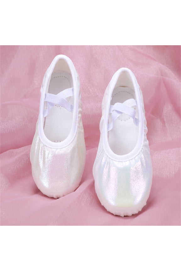 Flats Shoes for Girls Glitter Satin Ballet Dance Shoes Soft Sole Flexible Cat Performance Sneakers For Toddlers Kids,White,CN:33(US:13.5M),8.5-9 Years