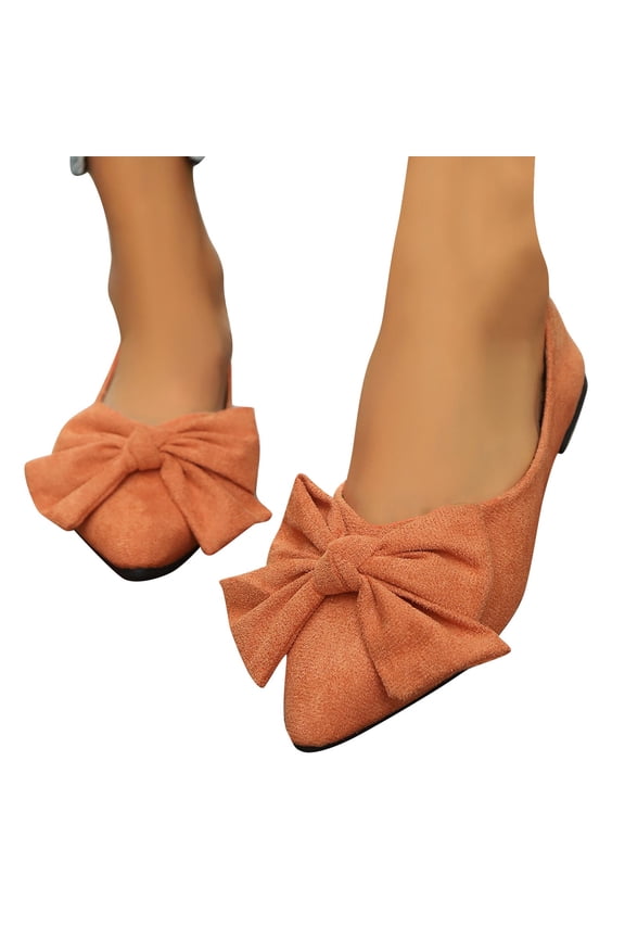 Flats Shoes for Women Dressy Comfortable Women Large Size Shallow Mouth Suede Casual Comfortable Bow Flat Work Fashion Pointed Shoes Shallow Shoe Women's Flats Dressy Lightweight Shoes