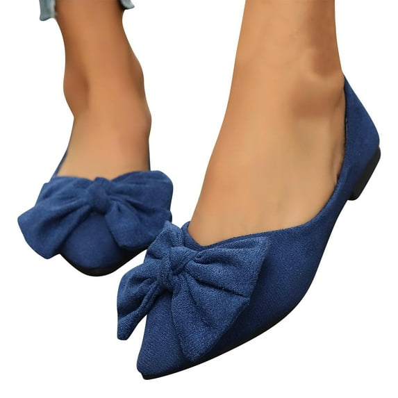 Flats Shoes for Women Dressy Comfortable Women Large Size Shallow Mouth Suede Casual Comfortable Bow Flat Work Fashion Pointed Shoes Shallow Shoe Women's Flats Dressy Lightweight Shoes