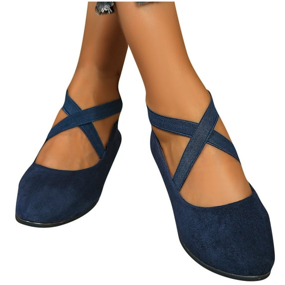 Flats Shoes Women Dressy Comfortable Women's Solid Color Wedges Shoes Comfortable Casual Shoes Women's Fashion Elastic Ankle Straps Flats Shoes Women's Mary Jane Flats Office Slip-on Shoes