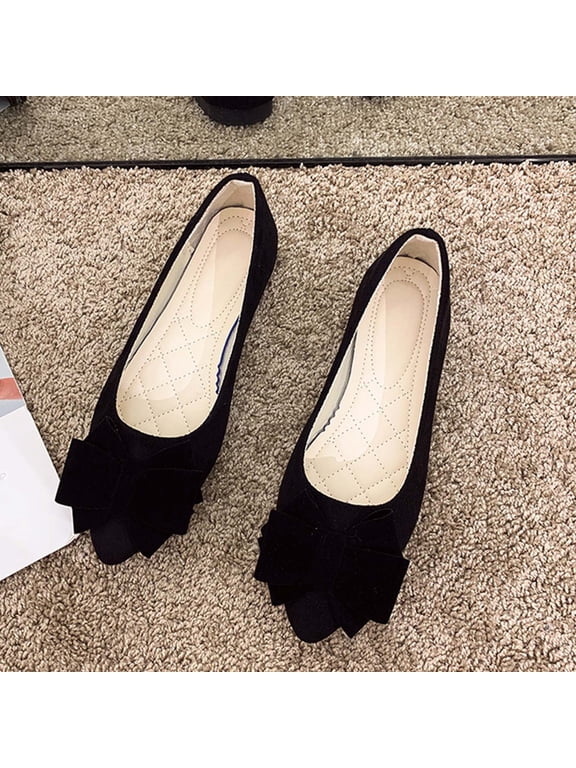 Flats Shoes Women Dressy Comfortable Women's Spring and Summer Shallow Mouth Suede Bow Slip-On Flat Shoes Comfortable Flats Dress Shoes for Women Pointed Toe Flats with Bow Casual Work Shoes