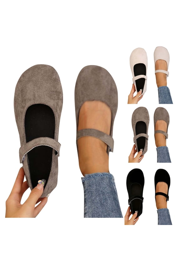 Flats Shoes for Women Fashion Casual Versatile Mary Vacation Summer Style Fashionable Buckle Flat Shoes Solid Color Round Toe Flat Shoes Dressy Ballet Flats Comfortable Womens Dress Shoes