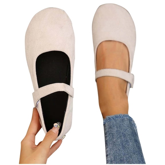 Flats Shoes for Women Fashion Casual Versatile Mary Vacation Summer Style Fashionable Buckle Flat Shoes Solid Color Round Toe Flat Shoes Dressy Ballet Flats Comfortable Womens Dress Shoes
