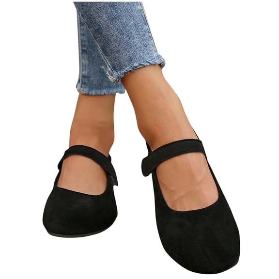 Flats Shoes for Women Fashion Casual Versatile Mary Vacation Summer Style Fashionable Buckle Flat Shoes Solid Color Round Toe Flat Shoes Dressy Ballet Flats Comfortable Womens Dress Shoes