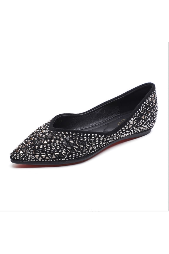 Women's Rhinestone Pointed Toe Ballet Flats, Soft Memory Foam Insole, Non-Slip Comfortable Dress Flats for Commuter & Casual Wear