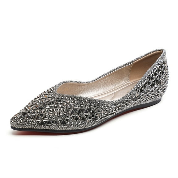 Flats Shoes Women Rhinestone Pointed Head Ballet Flats Comfortable Soft Memory Foam Insole Flat Shoes for Women Comfortable Dress Shoes