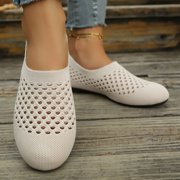 Flats Shoes for Women Casual Slip On Flat Shoes Breathable Mesh Loafers Comfortable Lightweight Walking Shoes For,Beige,CN42US8.5